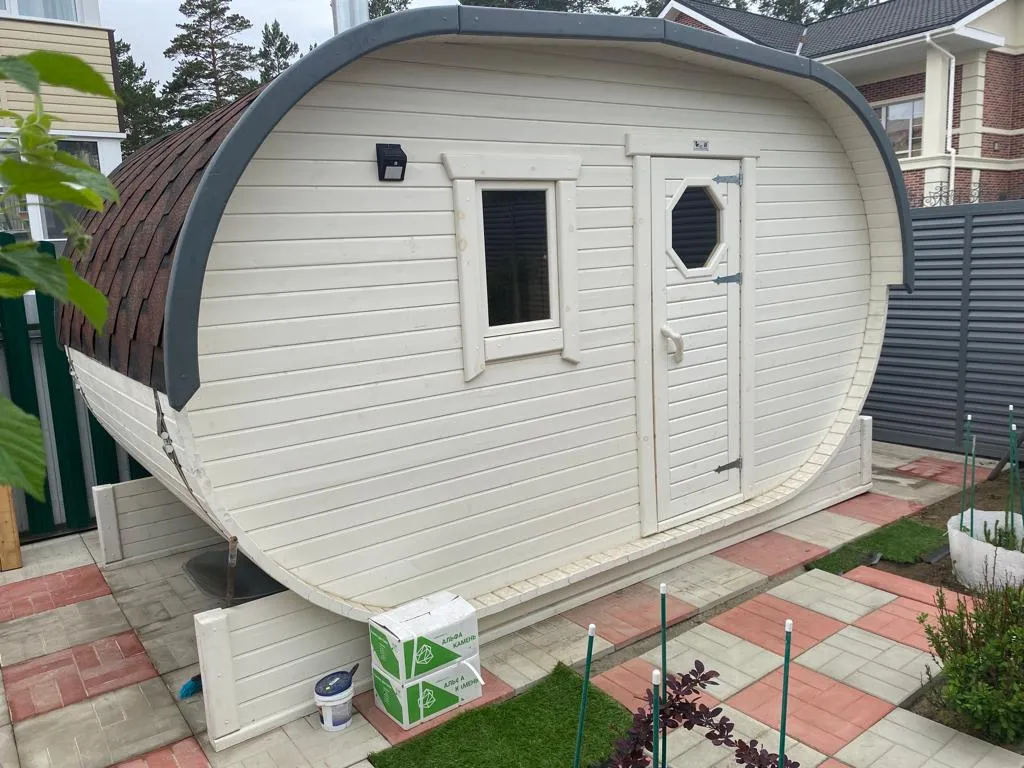 Баня-бочка овальная из кедра 4х2,2 метра